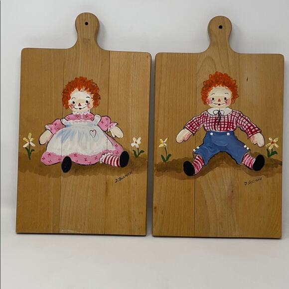 Vintage 60's RARE Raggedy Ann & Andy hand painted cutting boards - Picture 1 of 12
